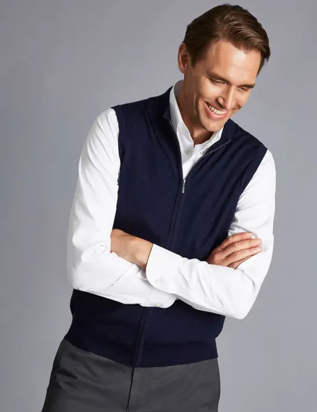 Charles Tyrwhitt Pure Extra Fine Merino Wool Zip Up Gilet Navy