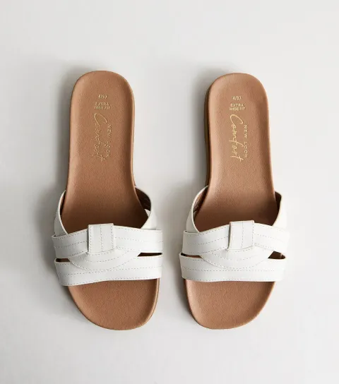 Women's Extra Wide Fit White Interwoven Sandals