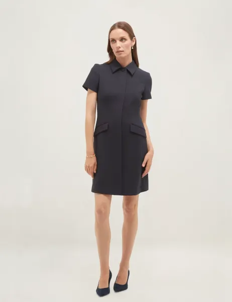 Hobbs Button Detail Mini Shift Dress Blue