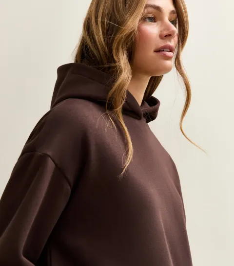 Women's Dark Brown Relaxed Drop Shoulder Hoodie