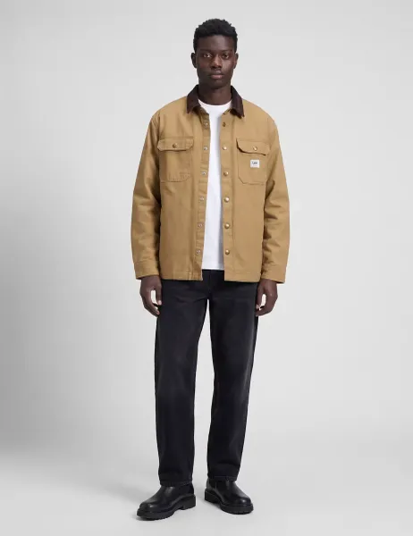 Lee Relaxed Pure Cotton Cord Collar Overshirt Beige