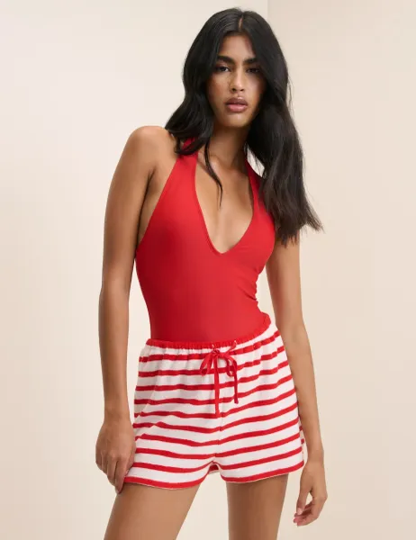 Nobody's Child Beach Towelling Stripe Short Red Mix