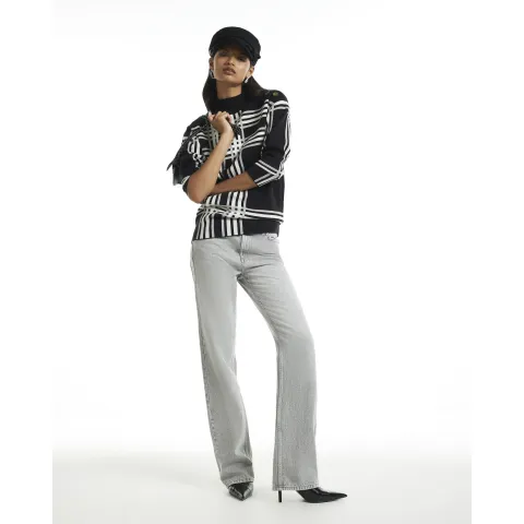 River Island Button Check Knit Jumper