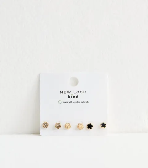3 Pack Gold Flower Stud Earrings