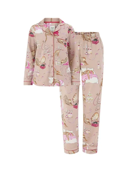 Chelsea Peers Organic Cotton Party Leopard Long Button-Up Pyjama Set