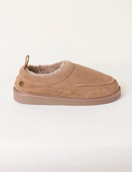 FatFace Suede Faux Fur Lined Mule Slippers Brown