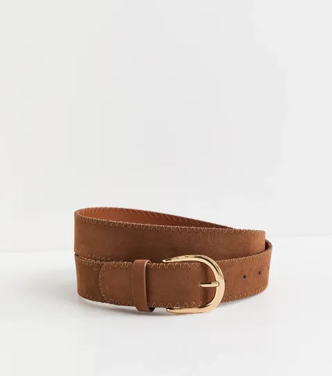 Tan Faux Suede Whipstitch Stitch Belt