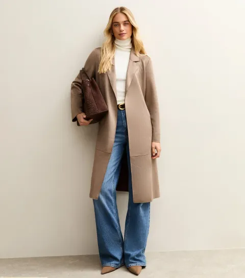 Women's Mink Faux Suede Belted Duster Coat