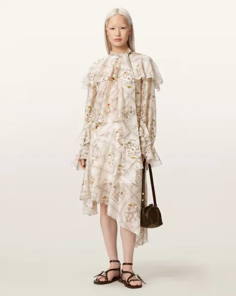 Heba Floral Organza Linen Blend Midi Skirt