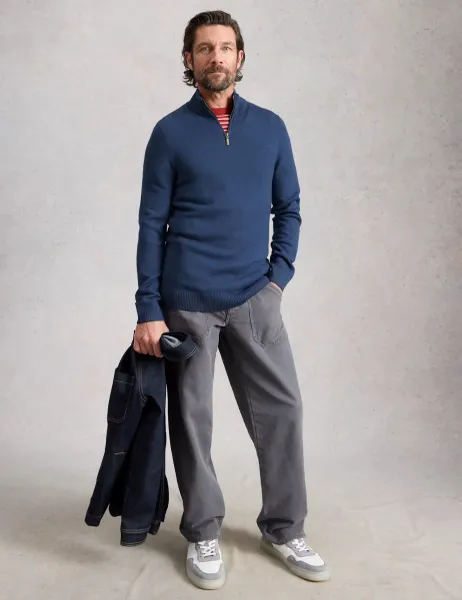 White Stuff Pure Merino Wool Polo Neck Half Zip Jumper Blue
