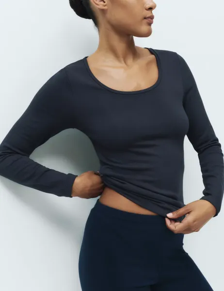 Marks & Spencer Heatgen Medium Thermal Scoop Neck Top Navy