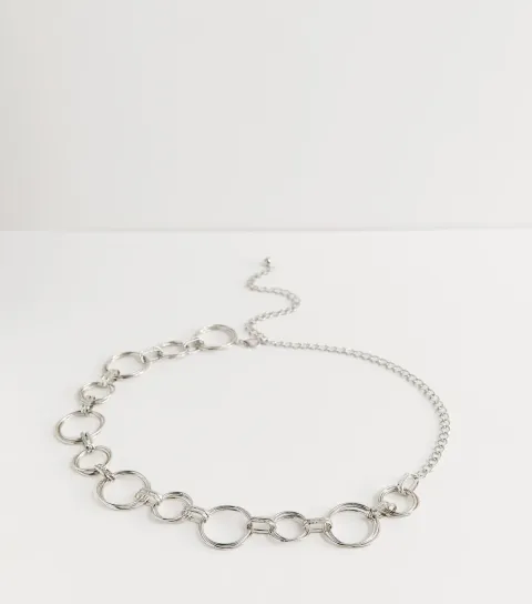 Silver Tone Multi Ring Chain Belt