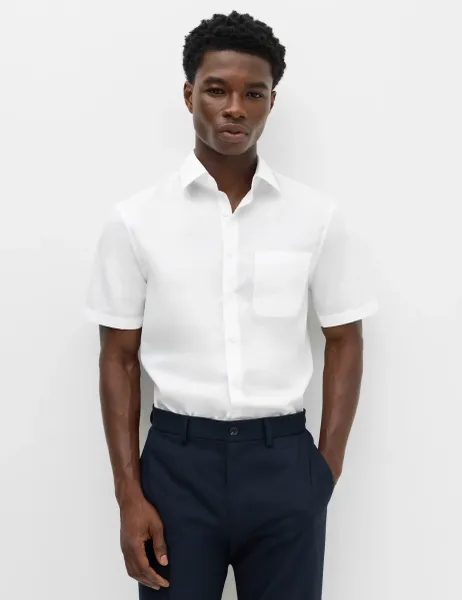 Marks & Spencer Regular Fit Cotton Blend Short Sleeve Shirt White