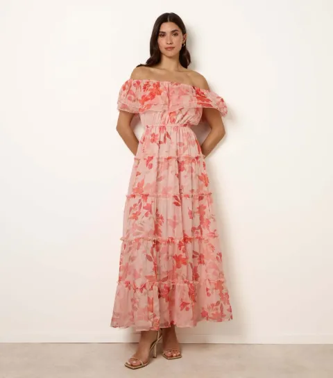 Women's Pink Floral Off Shoulder Dress