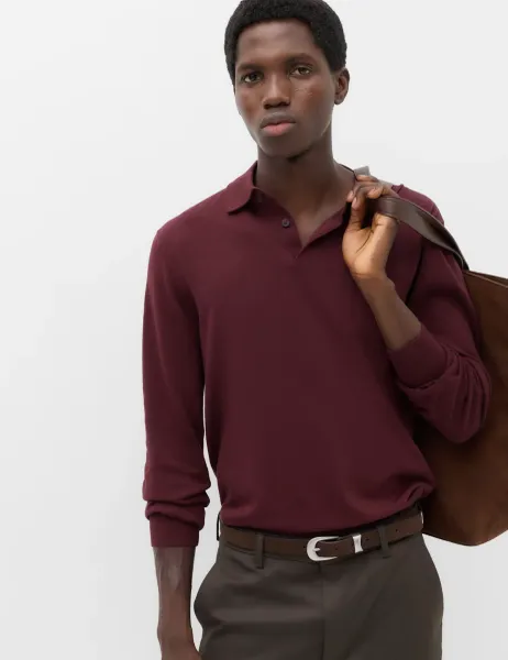 Marks & Spencer Pure Cotton Regular Fit Knitted Polo Shirt Bordeaux