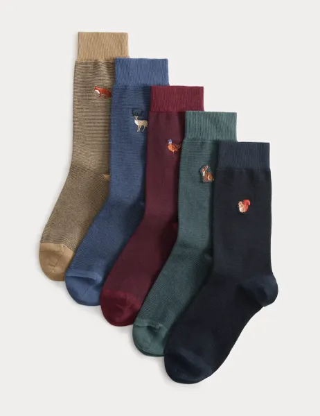 Marks & Spencer 5 Pack Cool & Fresh Woodland Socks Multi