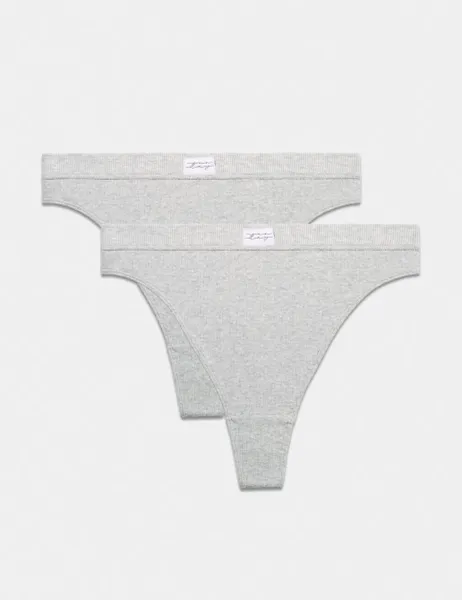 Marks & Spencer 2 Pack Asta Rib High Waisted Thongs Grey Marl
