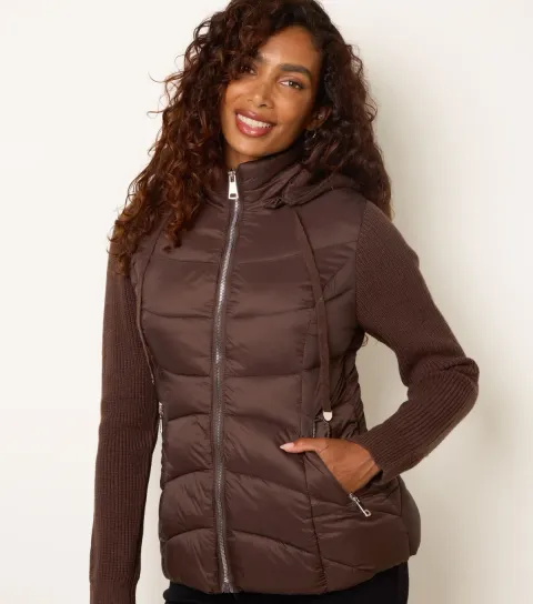 Blue Vanilla Women's Dark Brown Knitted Sleeve Puffer Jacket