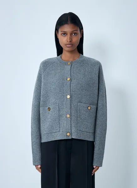 Hammered-Buttons Cardigan