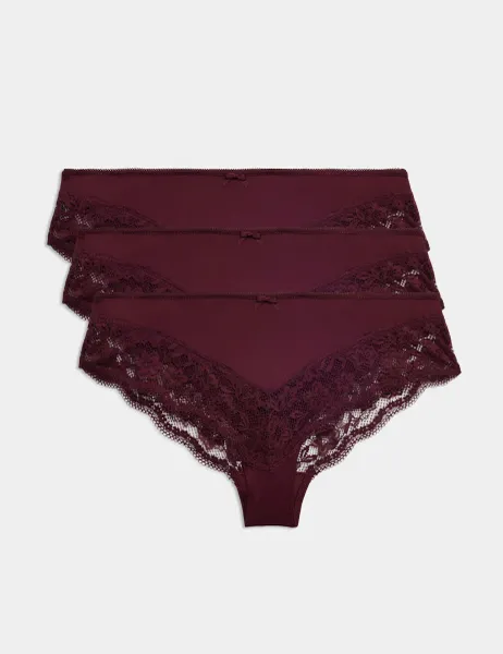 Marks & Spencer 3 Pack Jasmine Lace Trim Brazilian Knickers Dark Wine