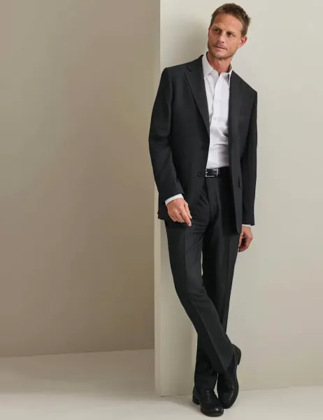 Charles Tyrwhitt Slim Fit Super 120s Wool Sharkskin Suit Trousers Charcoal
