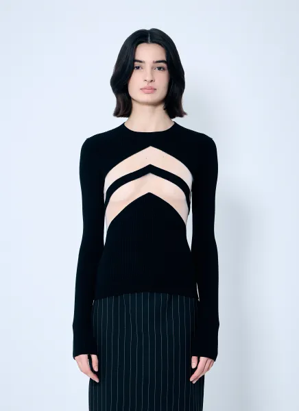 Rib Sweater With Transparent Panels