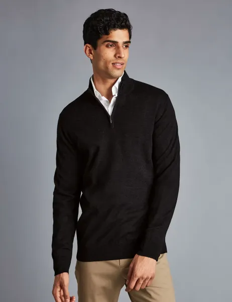 Charles Tyrwhitt Pure Merino Wool Half Zip Jumper Dark Grey