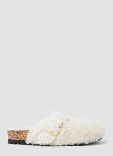 Boston Big Buckle Shearling Teddy Mules