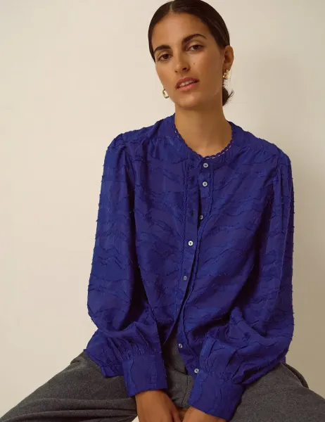 Monsoon Jacquard Crew Neck Top Blue