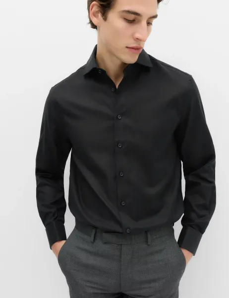 M&S SARTORIAL Regular Fit Luxury Cotton Double Cuff Twill Shirt Black