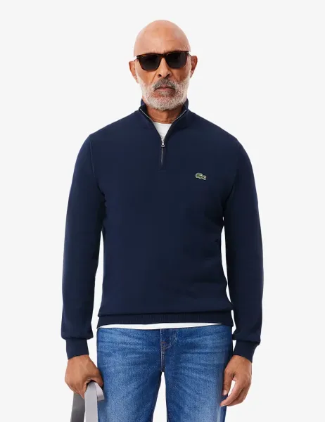 Lacoste Pure Cotton Half Zip Jumper Navy