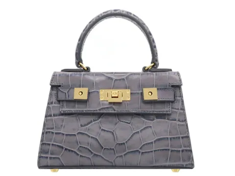 Maya Mignon Orinoco 'Croc' Print Calf Leather Handbag - Light Grey - 2