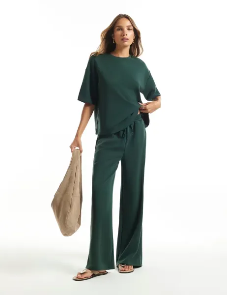 River Island Soft Touch Drawstring Wide Leg Joggers Green