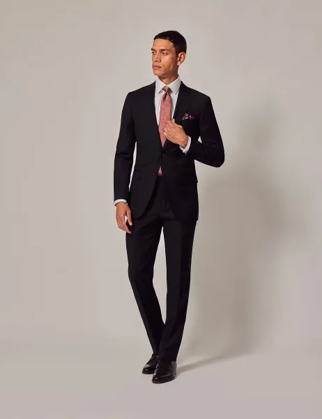 Slim Fit Pure Wool Twill Suit Jacket Black