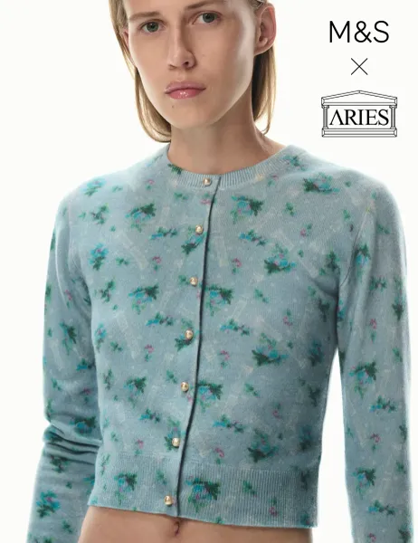 M&S x Aries Pure Cashmere Crew Neck Cardigan