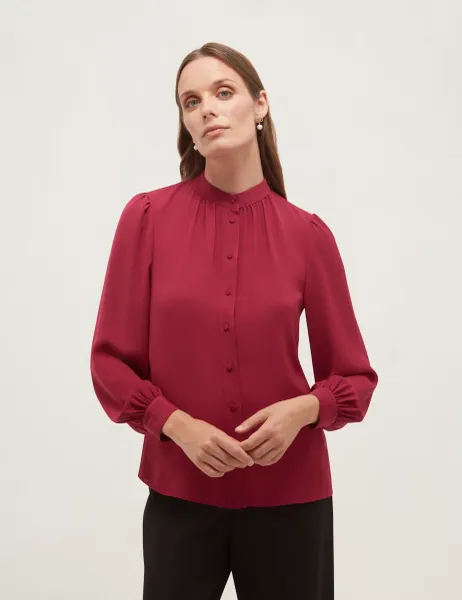 Hobbs Round Neck Pleat Detail Blouse Pink