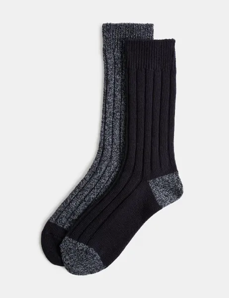 Marks & Spencer 2 Pack Heatgen Medium Thermal Socks with Wool Navy Mix