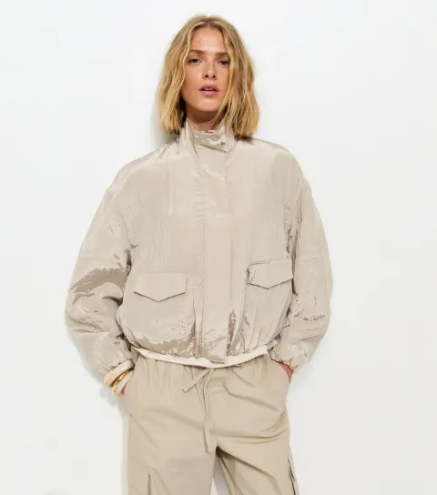 Women's Cream Pocket Detail Bubble Hem Jacket