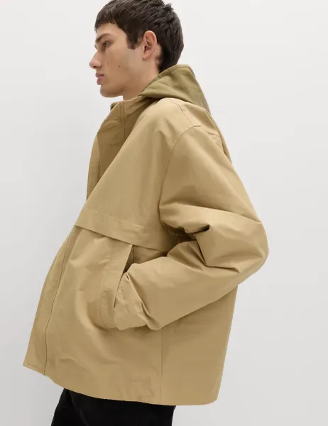 Marks & Spencer Cotton Rich Boxy Funnel Neck Bomber Jacket Sand