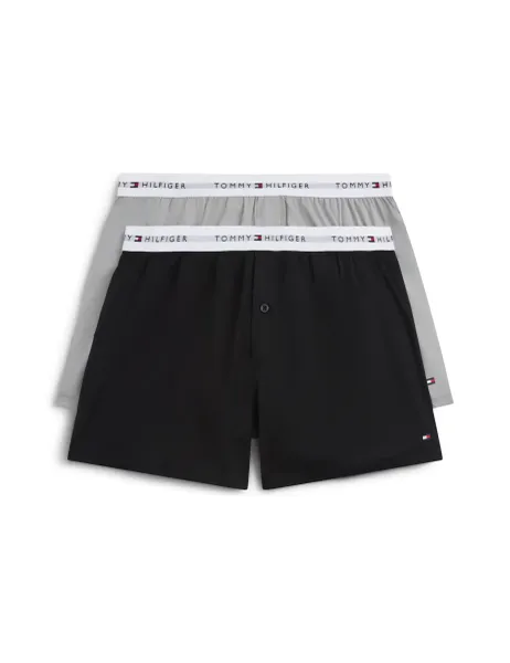 Tommy Hilfiger 2 Pack Signature Pure Cotton Woven Boxers Black Mix
