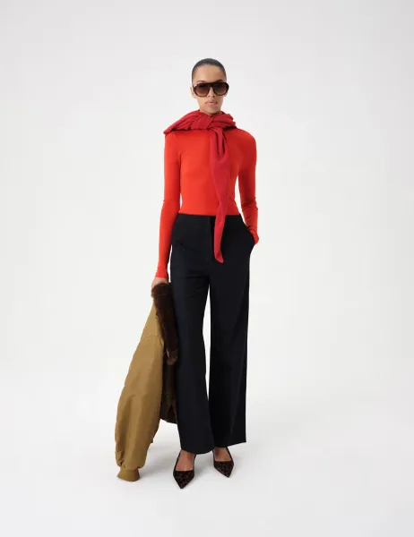 Marks & Spencer Wool Touch Layering Slim Roll Neck Top Scarlet