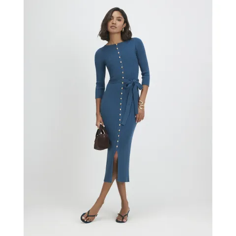 River Island Knit Belted Ribbed Midi Dress