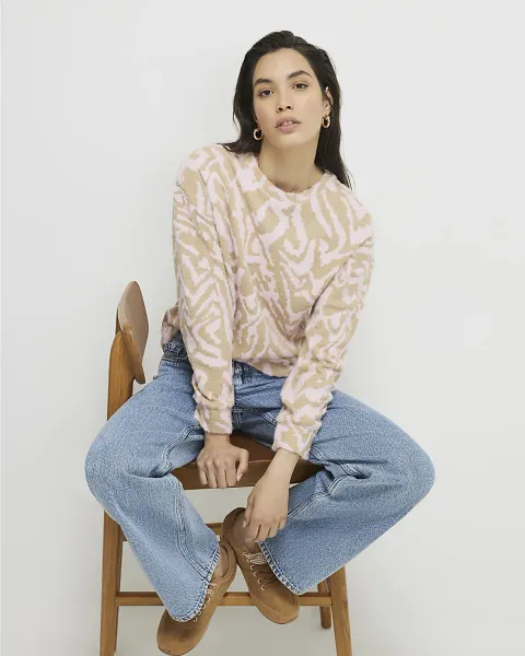 River Island Long Sleeve Zebra Print Cosy Top