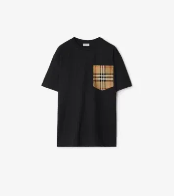 Check Pocket Cotton T-shirt in Black