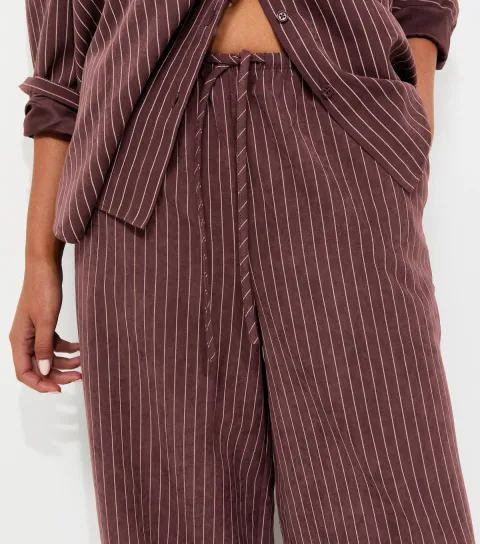 Women's Red Striped Woven Wide Leg Trousers
