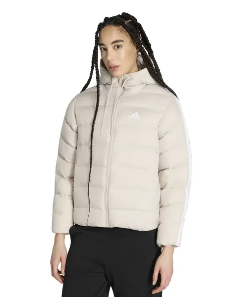 Adidas 3-Stripes Hooded Puffer Jacket Beige Mix