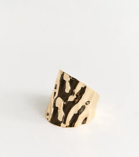 Gold Tone Extra Wide Beaten Texture Cuff