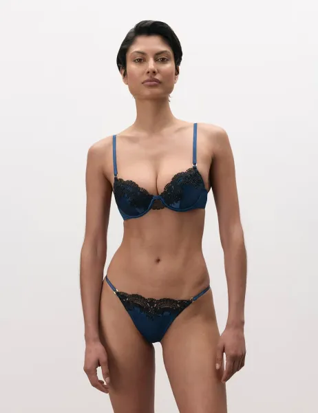 Bluebella Ida Lace & Satin Thong Blue