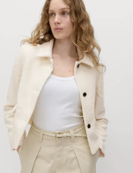 Marks & Spencer Tweed Textured Collared Jacket with Wool Ivory