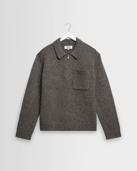 Alpha - Brown and Grey Fleck Twist Zip Polo